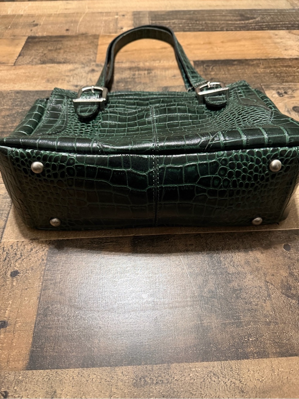 Patricia Nash Emerald Green Croc Embossed Helmsley Satchel - Picture 5 of 11